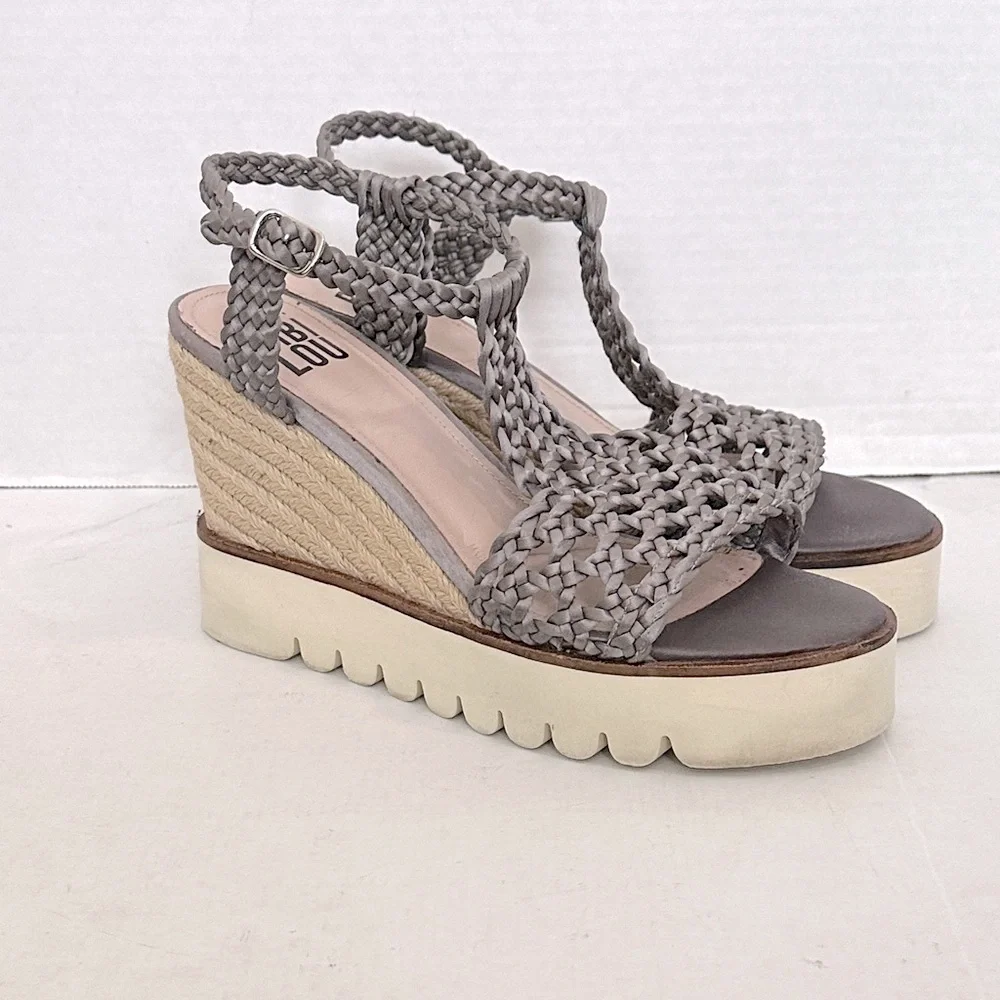 BIBI LOU X Anthropologie ARIEL WEDGE PLATFORM SANDAL IN COLOR NEUTRAL SIZE 39/8